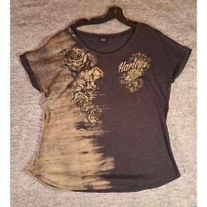 Harley Davidson Graphic T Shirt Chicago Wrigleyville Roses Womens 2XL Relaxed